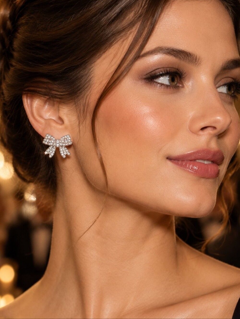 Silver Rhinestone Bow Stud Earrings Coquette Balletcore Bridal Sparkle Jewelry